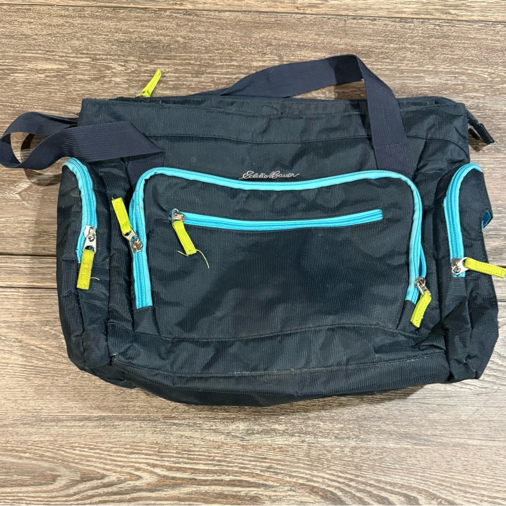 Eddie Bauer Messenger Diaper Bag Navy Light Blue
